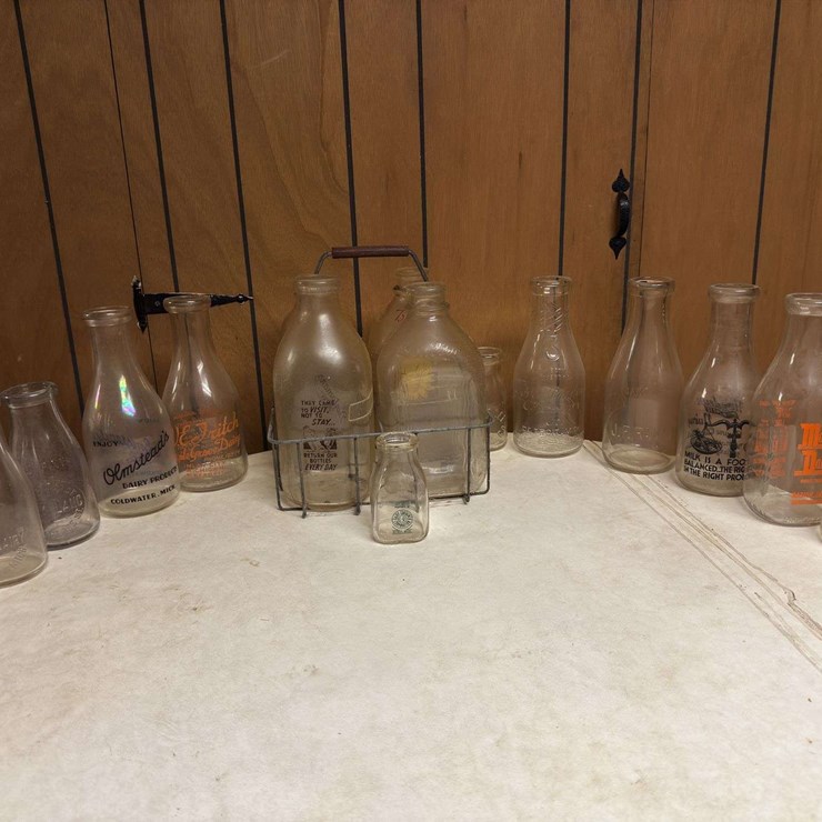 (16) Milk Bottles and Carrier