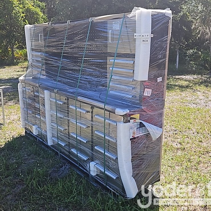 Unused 2025 9.5' Work Bench c/w 30 Drawers, Drawers c/w Lock, Anti- Slip Inners, 3 Rail Sliding, Stainless Steel Top