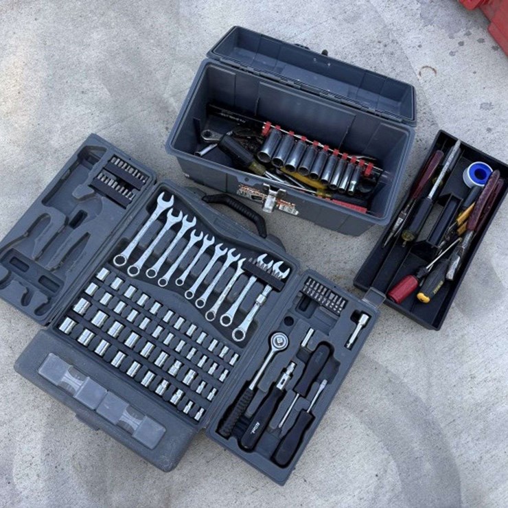 Metric/SAE Wrenches, 3/8” Drive Sockets, Bits, in poly case; SAE 3/8” Drive Sockets, other Tools in