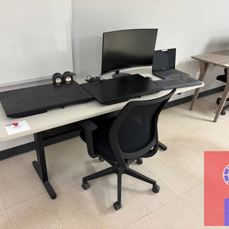6’ X 2’ X 2.5’ DESK W/ LAPTOP & (3) MONITORS