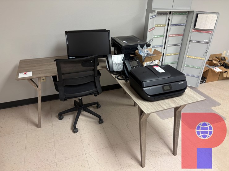 5’-x-5’-l-shaped-desk-w/-computer-screens,-printers,-phones-image-1