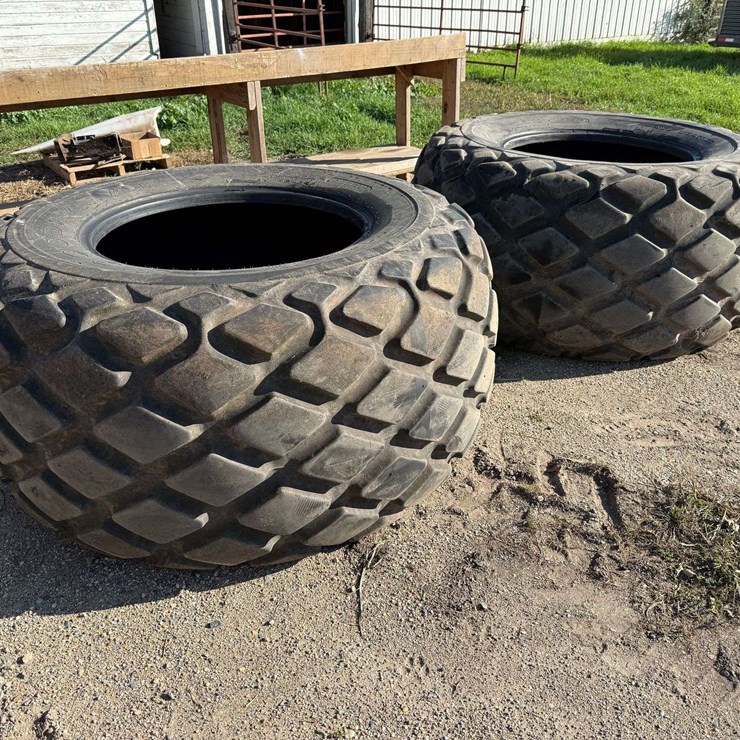 (2) Used GoodYear 20.5L-32 Diamond Tread Tires, One Holds Air but One Needs a Tube, Buying All for O