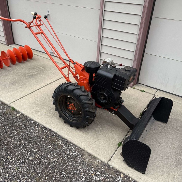 1948 Plow-Trac Walk Behind 5hp Garden Tractor with 36” Dozer Blade, Original 3’ Disk, 6-12 Original