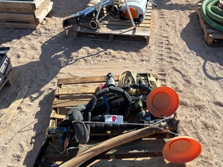 (2)-pallets-w/-emergency-shower-parts,-weber-charcoal-grill,-stihl-weed-sprayer,-&-step-ladder-image-1