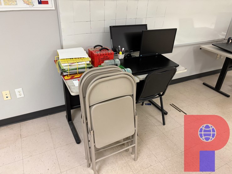 4.5’-x-2’-x-2.5’-desk-w/-folding-chairs,-(3)-monitors,-safety-equipment-image-1