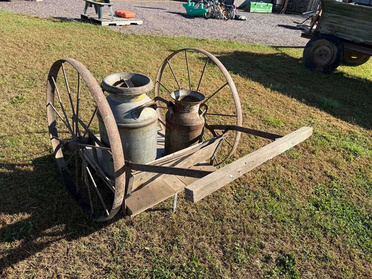 old-cream-can-cart-with-2-cream-cans-image-1
