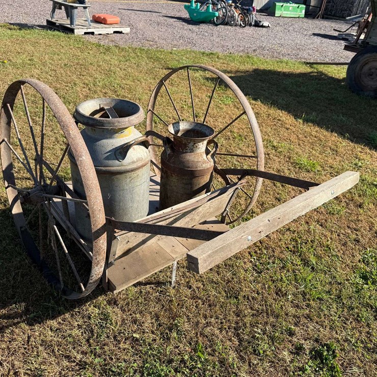 Old Cream Can Cart with 2 Cream Cans