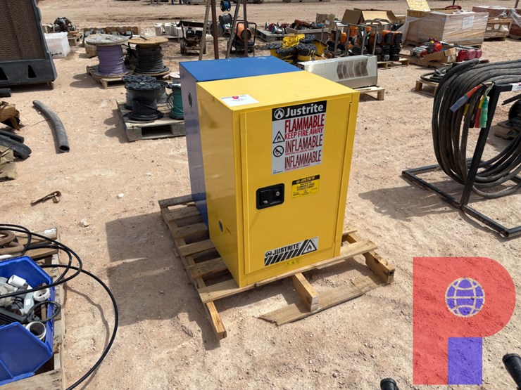 (2)-2’-x-1.5’-x-3’-flammable-storage-cabinets-&-(2)-pallets-of-misc.-electric-components,-degreaser,-air-hose,-etc-image-1