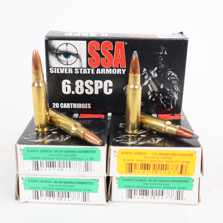 #84 • #4138 • (100rds) Silver State Armory 6.8 SPC Hollow Point and Jacketed Soft Point Ammunition
