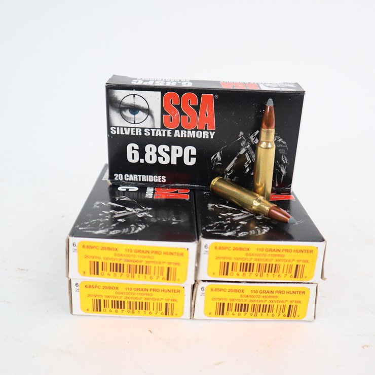 #67 • #4139 • (100rds) Silver State Armory 6.8 SPC Soft Point Ammunition
