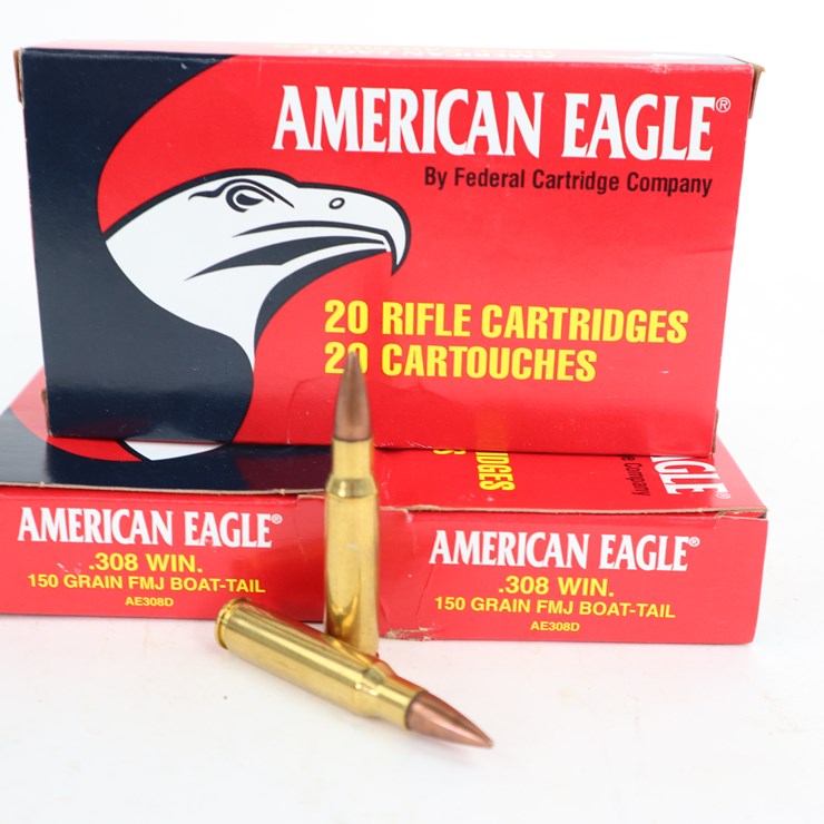 #45 • #4111 • (60rds) Federal American Eagle FMJ Boat Tail 308 Win Ammunition