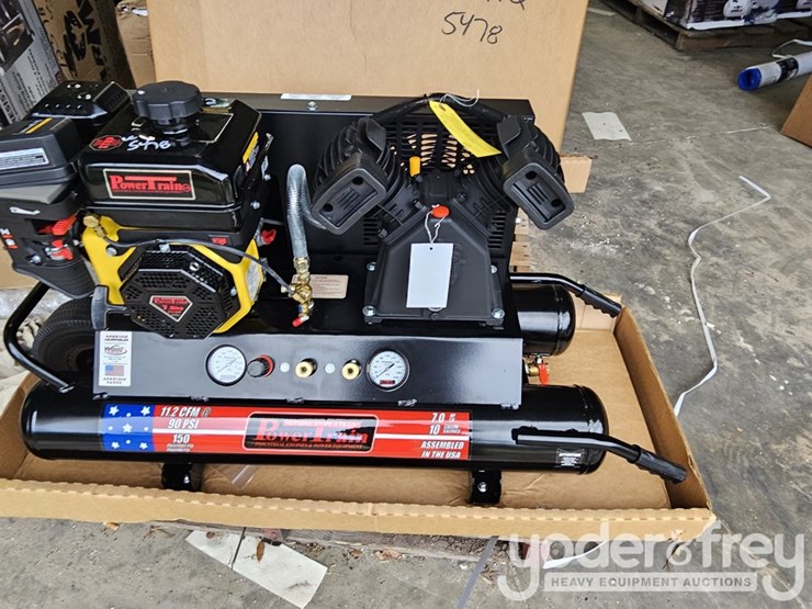 powertrain-10gal-wheelbarrow/-contractor-air-compressor,-c/w-v-twin-cast-iron-pump,-135-psi,-11.2cfm,-212-cc-powertrain-engine-(1yr-factory-warranty)-image-1