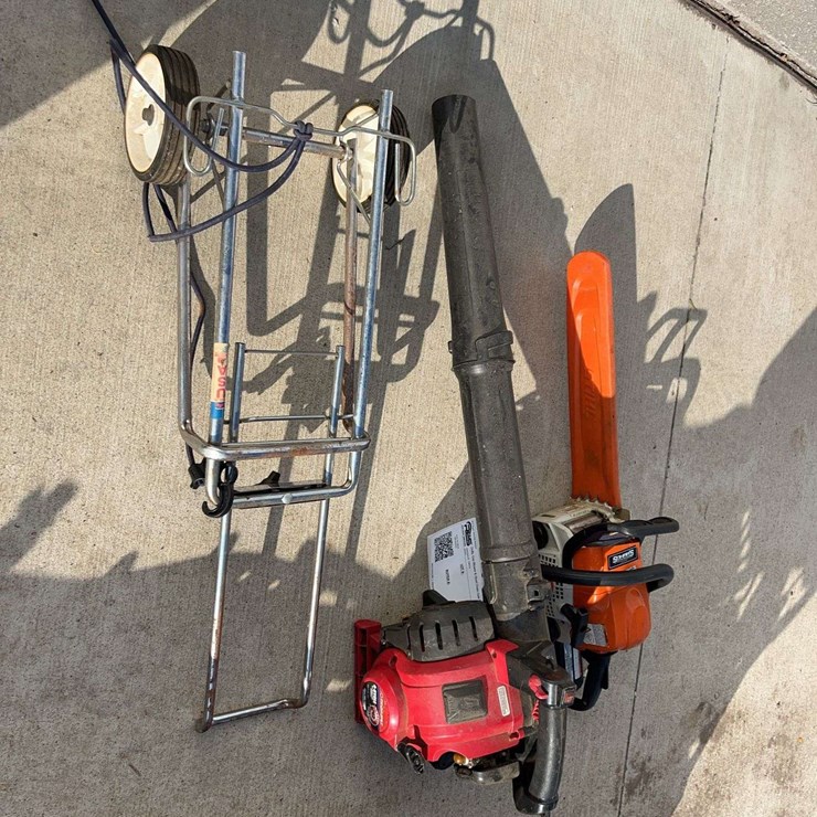 Dolly, Gas Blower & Stihl Chain Saw