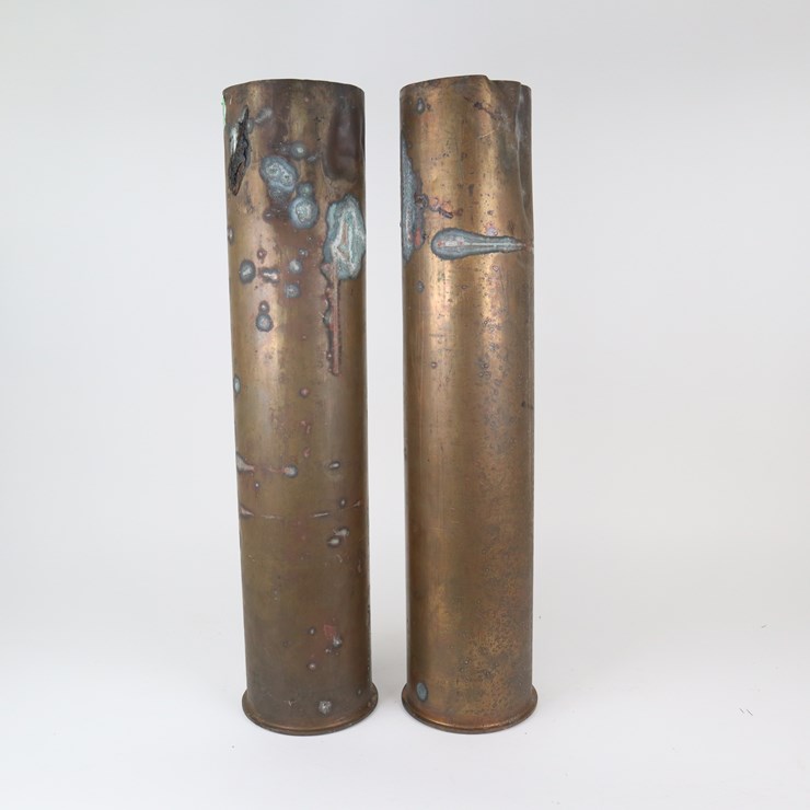 #25 • #4240 • (2) 1945 Naval 5 Inch Mark V Shell Casings. Dimensions: 26.5" H x 6" Diameter