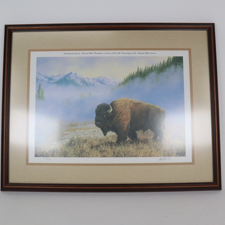#70 • #4237 • Framed Ken Hunter Bison Signed Print for National Parks Foundation 75th Anniversary 347/2000