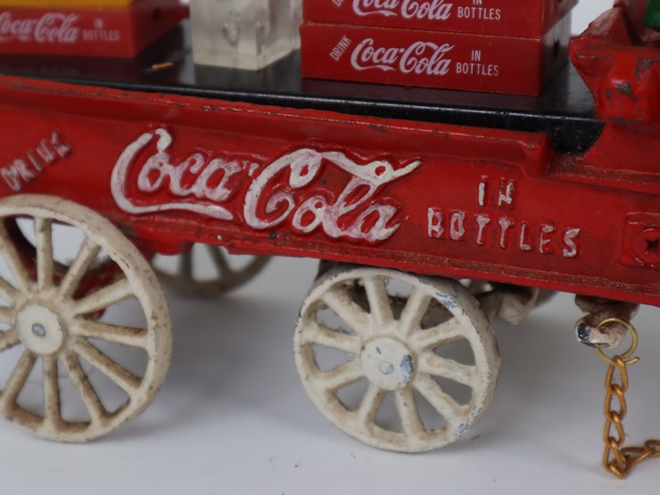 #103-•-#4202-•-vintage-coca-cola-14-bottles-horse-drawn-wagon-die-cast-collectible-image-4