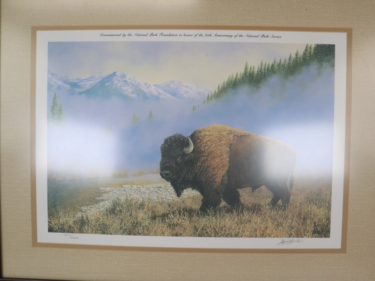 #70-•-#4237-•-framed-ken-hunter-bison-signed-print-for-national-parks-foundation-75th-anniversary-347/2000-image-5