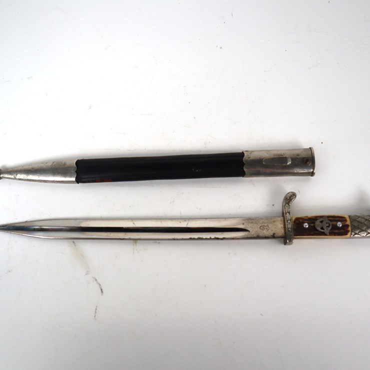 #84 • #4277 • WWII German Police Dress Bayonet with Stag Grip 13" Blade and 17" Overall Length
