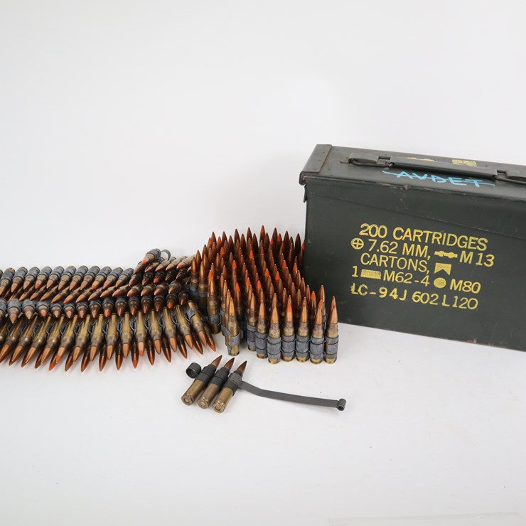 #88 • #4073 • (Approx 200rds) Linked .308 7.62\uFFFd51 Ammunition Belts with Tracer Rounds and Ammo Can
