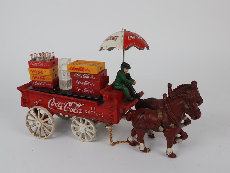 #103-•-#4202-•-vintage-coca-cola-14-bottles-horse-drawn-wagon-die-cast-collectible-image-1
