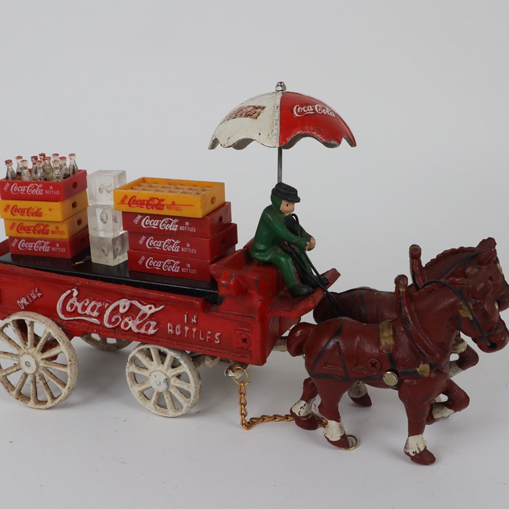 #103 • #4202 • Vintage Coca-Cola 14 Bottles Horse Drawn Wagon Die-Cast Collectible
