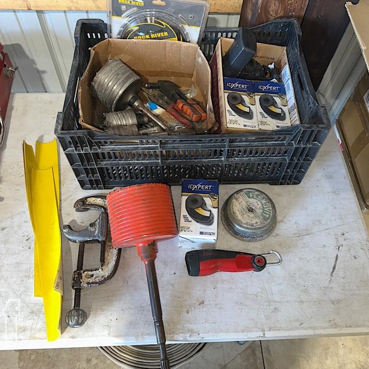 UNKNOWN CORE DRILL BITS/ LABEL MAKER/ HAND TOOLS