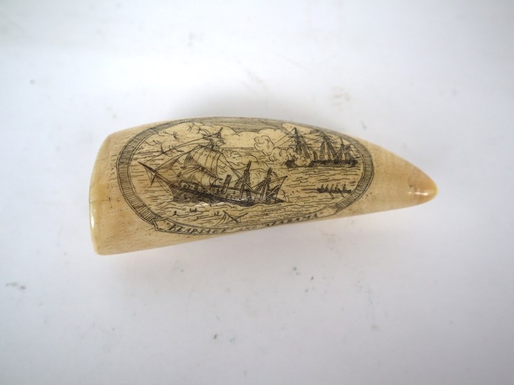 #24-•-#4251-•-scrimshaw-whale-tooth-with-ulysses-s-grant-on-one-side-and-kearsarge-and-alabama-on-the...-image-1