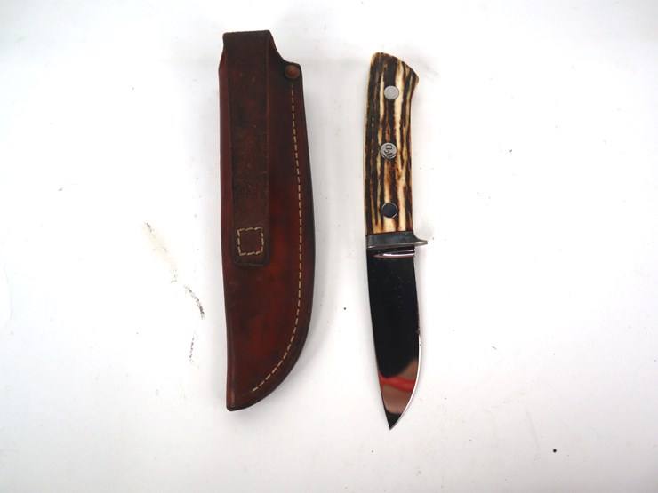 #78-•-#4250-•-ted-m-dowell-custom-fixed-blade-hunting-knife-with-stag-handle-and-leather-sheath-image-3