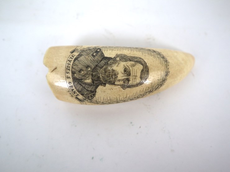 #24-•-#4251-•-scrimshaw-whale-tooth-with-ulysses-s-grant-on-one-side-and-kearsarge-and-alabama-on-the...-image-2