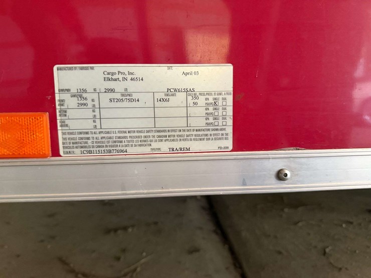 2003-red-cargo-pro-trailer,-single-axle,-side-door,-u-nose,-windows,-roof-a-image-5