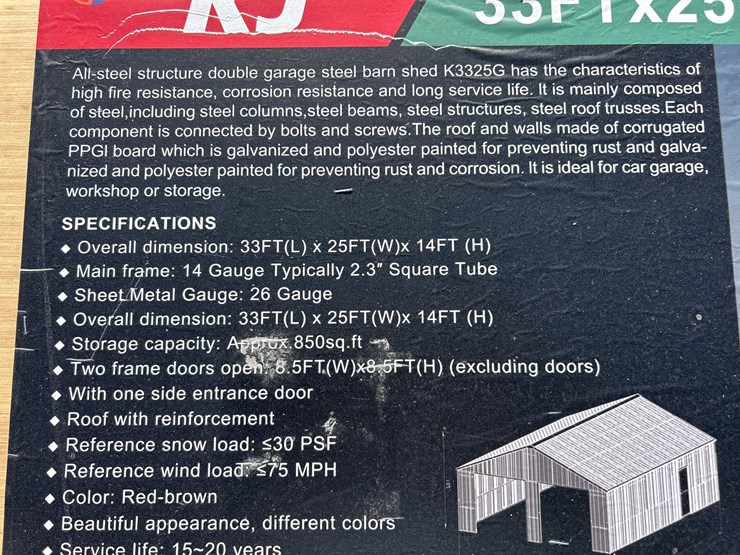 #98-•-33’x25’-double-garage-/-shed-kit-image-3