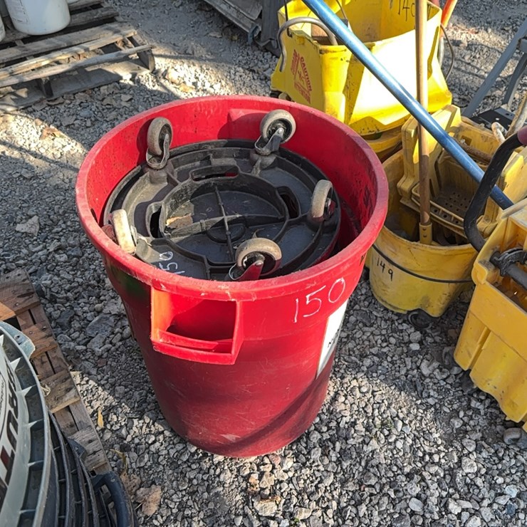 RUBBERMAID TRACH BARREL FULL OF GREASE BARRREL DOLLIES SUPPORT EQUIPMENT
