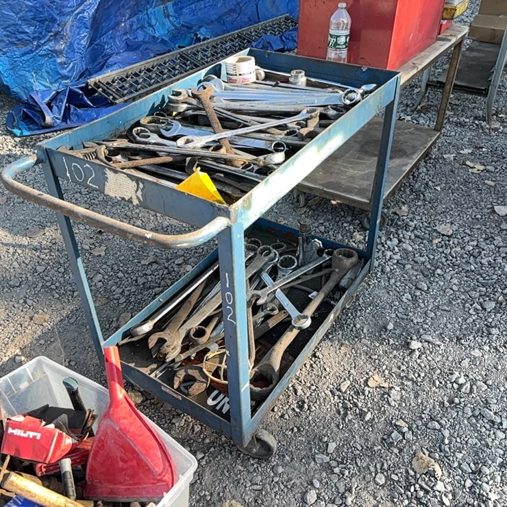 2 SHELF SHOP CART WITH CONTENTS: QUANTITY OF COMBINATION WRENCHES UP TO 1 3/4IN. SUPPORT EQUIPMENT