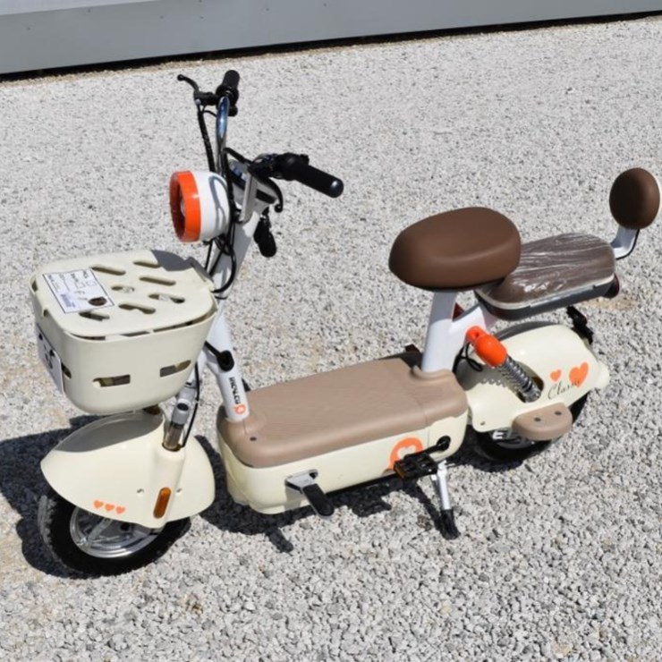 Electric Scooter with Front Basket and Rear Seat