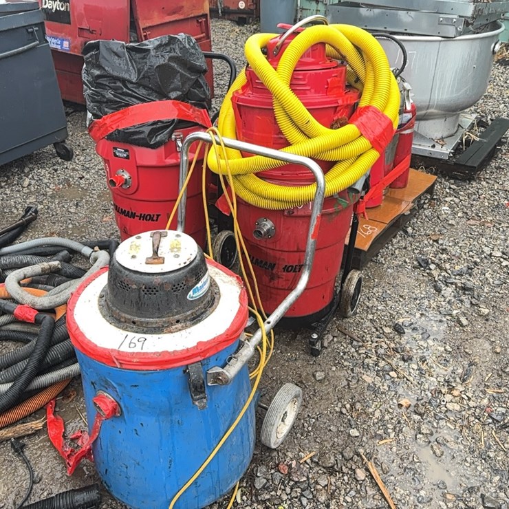 (2) PULLMAN HOLT HEPA SHOP VACCUUMS, (1) MASTERCRAFT HEPA SHOP VACCUUM SUPPORT EQUIPMENT