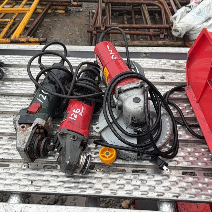 METABO AND BAUER ELECTRIC ANGLE GRINDERS AND CRAFTSMAN ELECTRIC TWIN CUTTER SAW SUPPORT EQUIPMENT