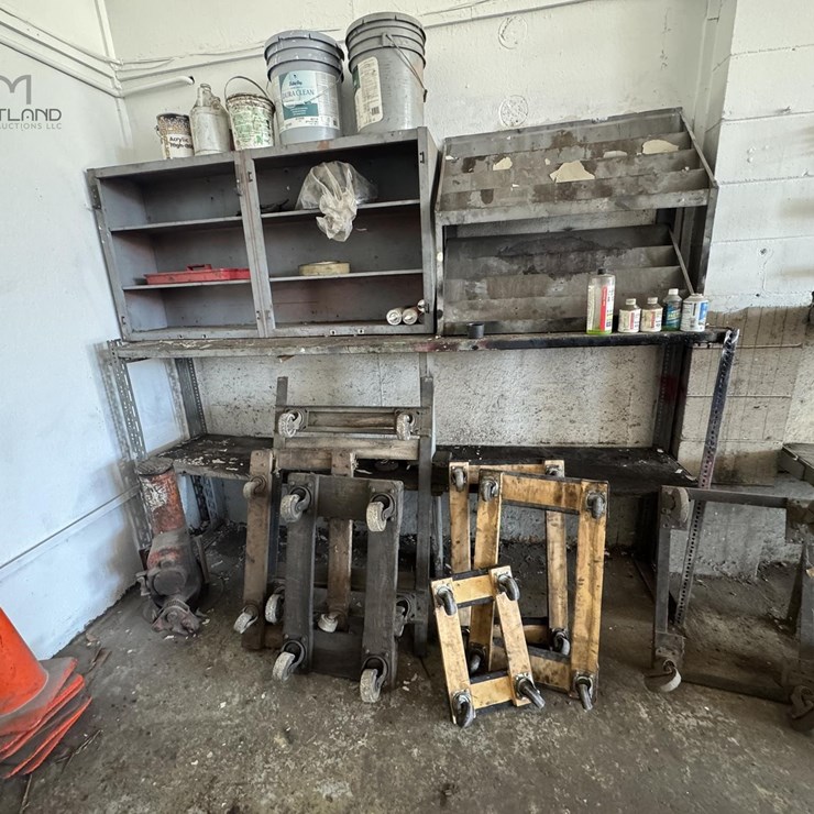 LOT OF ASSORTED SHOP DOLLIES, TRAFFIC CONES & MISC LOT OF ASSORTED SHOP DOLLIES, TRAFFIC CONES & MISC