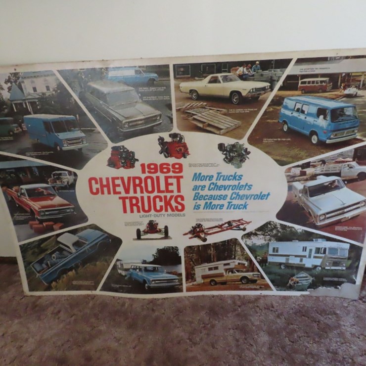 Large 1969 Chevrolet Trucks Cardboard Model display for Dealership- Shows Wear and Wave