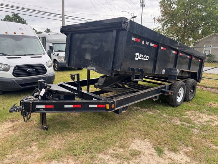 2023-delco-16'hydraulic-dump-trailer,-(2)-7k-axles-scissors-lift,-dual-function-tailgate,-tarp-syste-image-1
