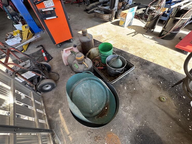 lot-of-shop-fluid-jugs,-funnels-&-drain-pans-lot-of-shop-fluid-jugs,-funnels-&-drain-pans-image-1