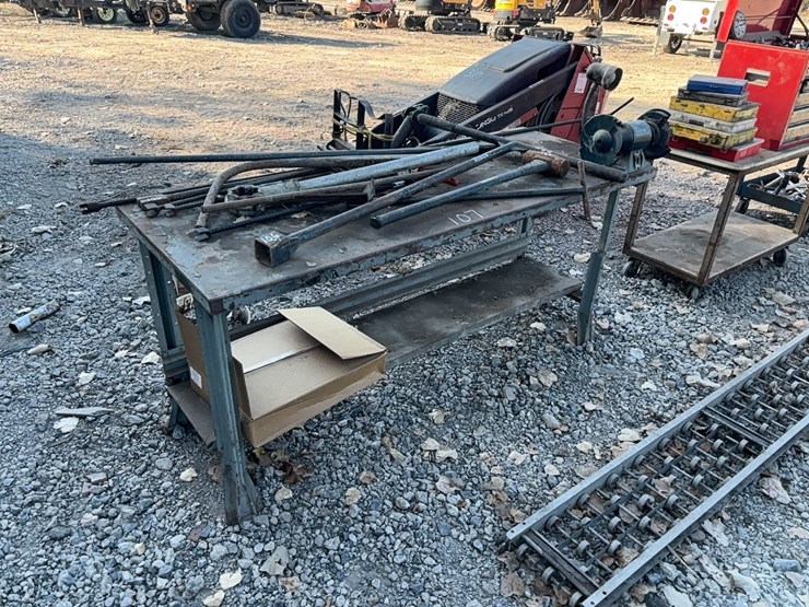 6ft.-x28in.-2-shelf-shop-table-with-black-&-decker-bench-grinder-support-equipment-image-1