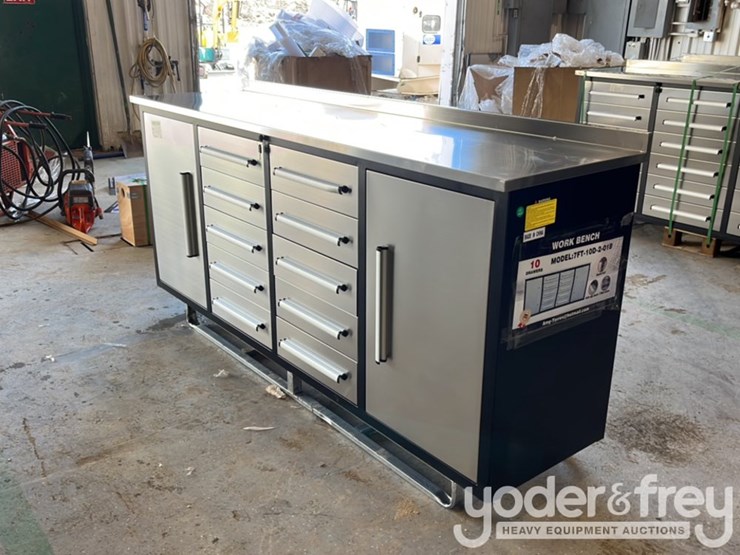 unused-7'-work-bench-c/w-10-drawers,-2-cabinets,-lock,-anti-slip-inners,-3-rail-sliding,-stainless-steel-image-1