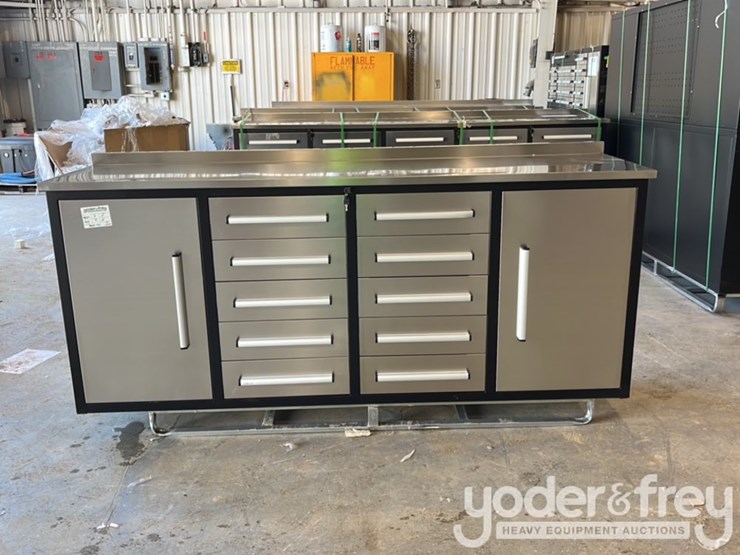 unused-7'-work-bench-c/w-10-drawers,-2-cabinets,-lock,-anti-slip-inners,-3-rail-sliding,-stainless-steel-image-2