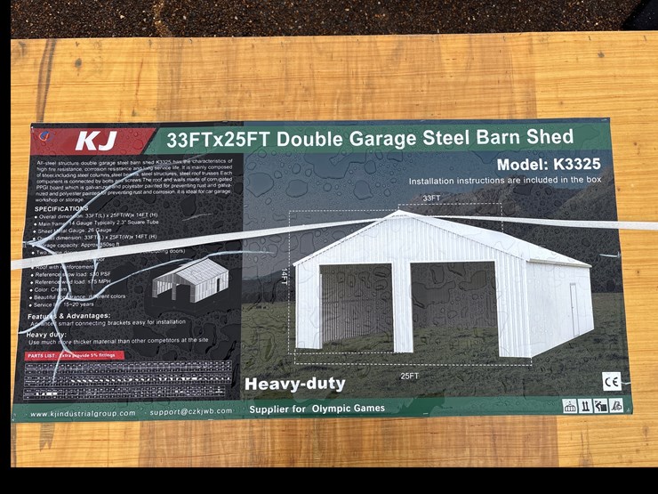 #6861-•-33ft-x-25ft-double-garage-steel-barn-shed-(new)-image-2