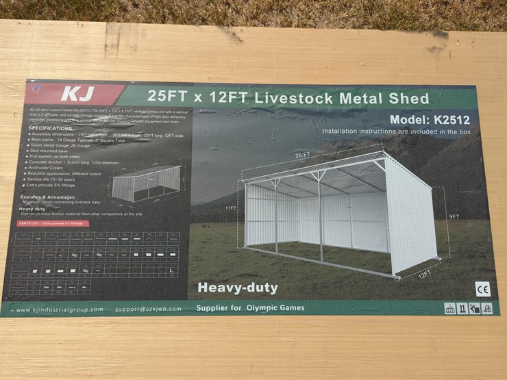 new-allmetal-k2512-25ft.-x-12ft.-metal-livestock-shed-new-support-equipment-image-2