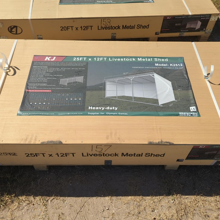 NEW ALLMETAL K2512 25FT. X 12FT. METAL LIVESTOCK SHED NEW SUPPORT EQUIPMENT