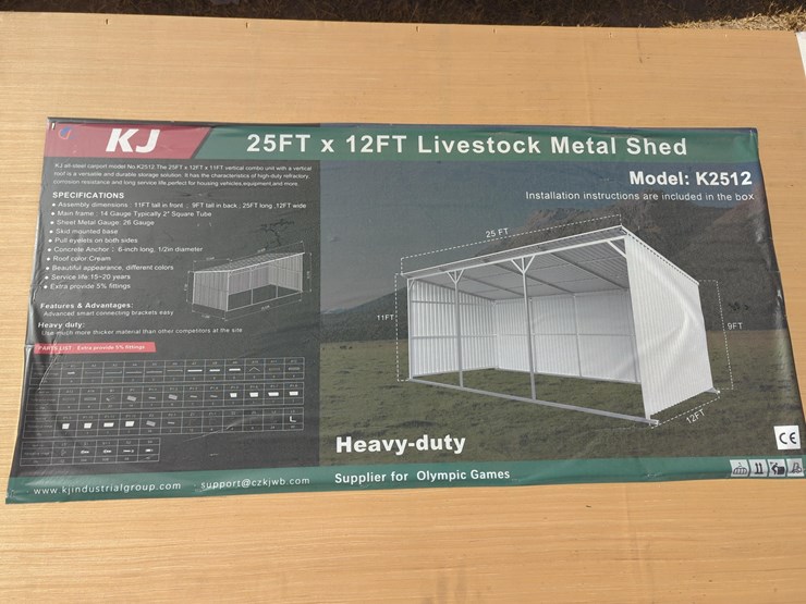 new-allmetal-k2512-25ft.-x-12ft.-metal-livestock-shed-new-support-equipment-image-2