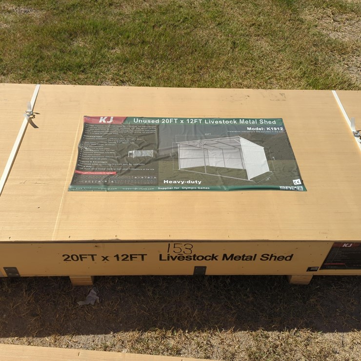 NEW ALLMETAL K1912 20FT. X 12FT. METAL LIVESTOCK SHED NEW SUPPORT EQUIPMENT