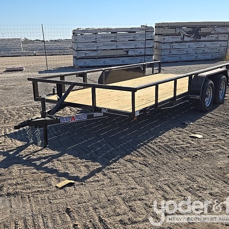 Unused Double A Trailers Tandem Axle Utility Trailer, 83 x 16 T/A 3500# 7000 GVWR. 2-3/8 Pipe Top, 4" Wrap Tonuge, 2" Ram Coupler, St205/77R15 on 5 Hole Rim, Ramp Lip Tail Board Holder