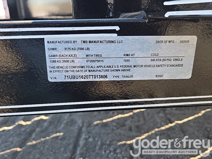 unused-double-a-trailers-tandem-axle-utility-trailer,-83-x-16-t/a-3500#-7000-gvwr.-2-3/8-pipe-top,-4"-wrap-tonuge,-2"-ram-coupler,-st205/77r15-on-5-hole-rim,-ramp-lip-tail-board-holder-image-19